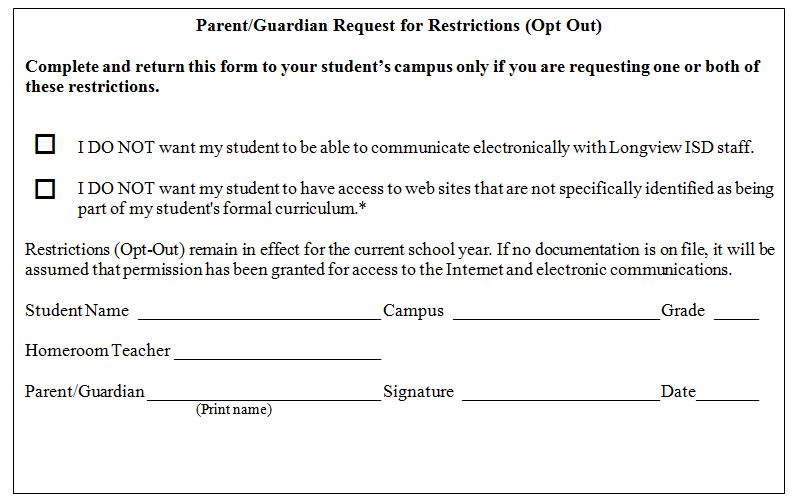 Parent/Guardian Request for Restriction
